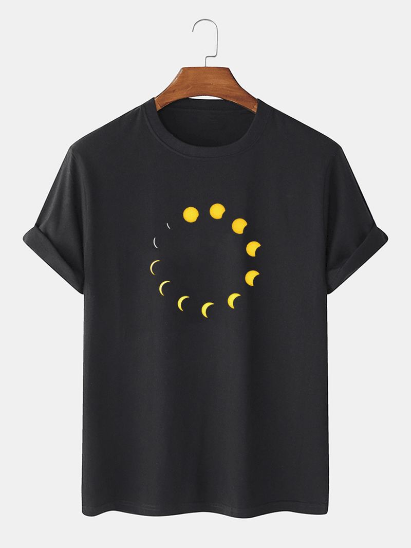 100% Bomuld Åndbar Moon Eclipse Med Tryk Kortærmede Casual T-shirts