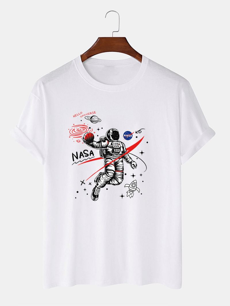 100% Bomuld Designer Astronaut Med Tryk Løse Kortærmede T-shirts