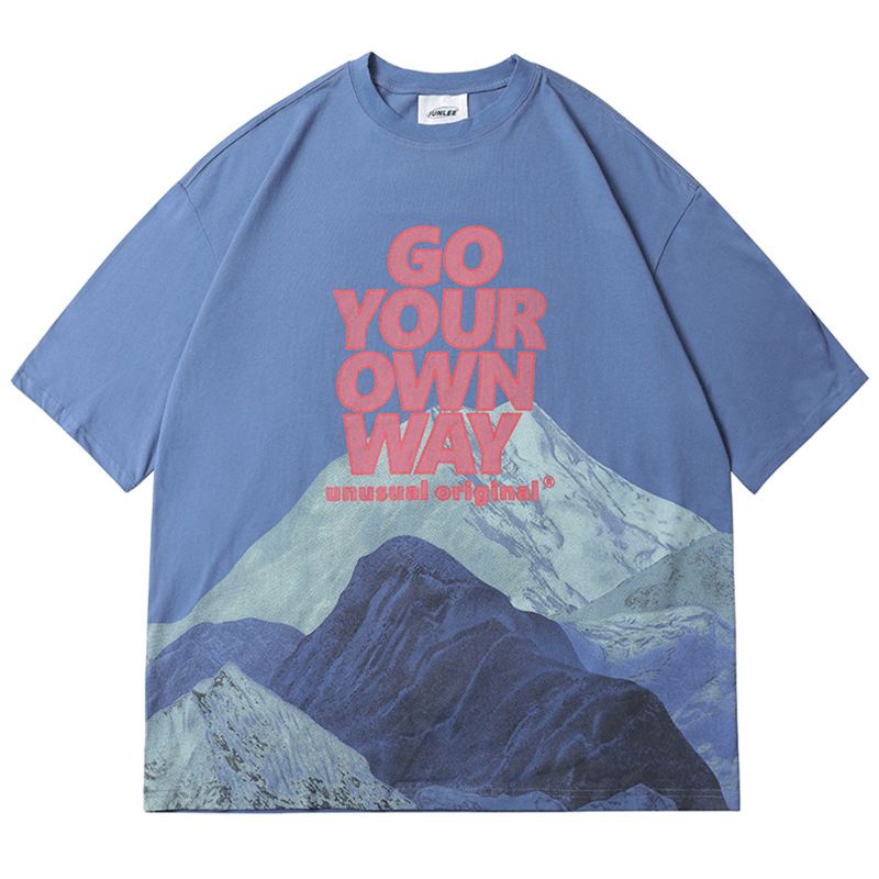 2021 Summer Super Fire Snow Mountain Med Tryk Kortærmet T-shirt Til Mænd Tide Brand Street Hip-hop Halværmet T-shirt