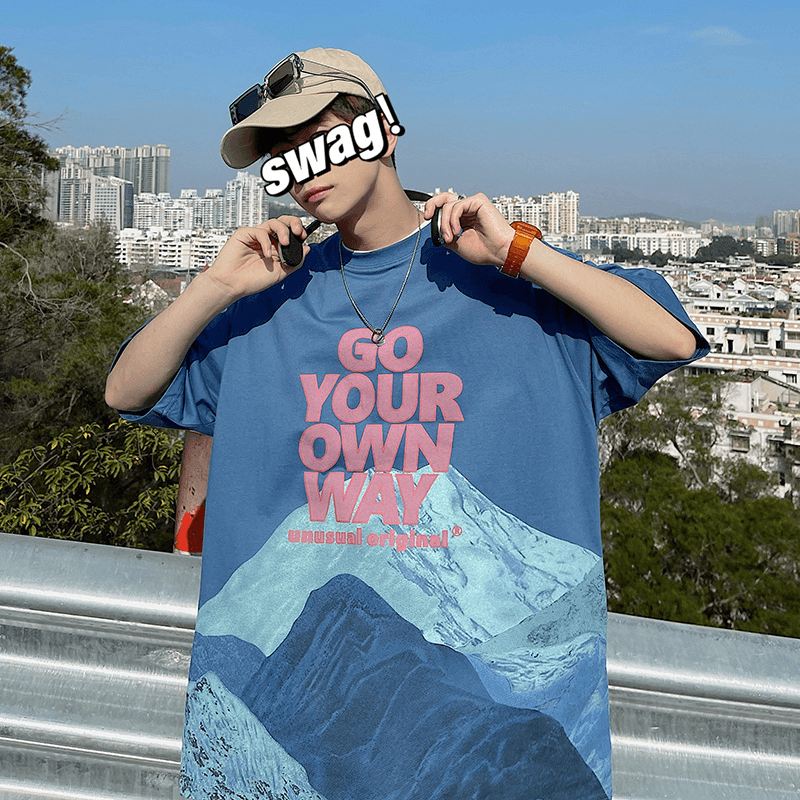 2021 Summer Super Fire Snow Mountain Med Tryk Kortærmet T-shirt Til Mænd Tide Brand Street Hip-hop Halværmet T-shirt