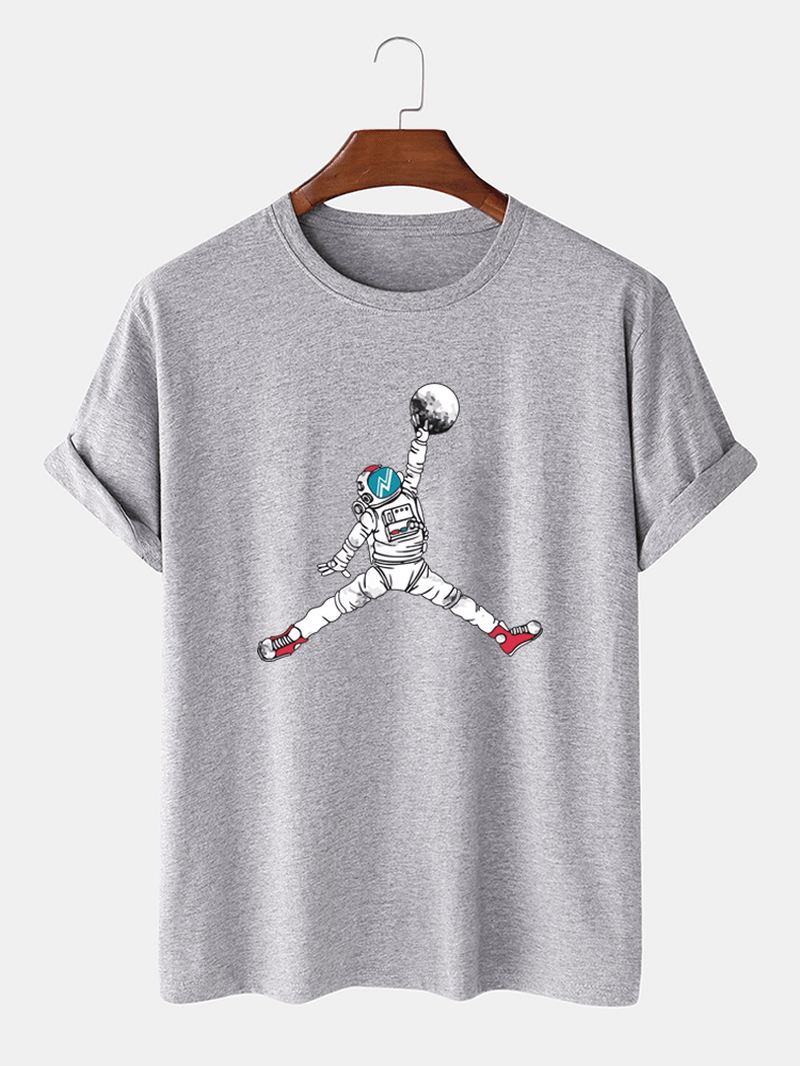 Astronaut Tegneserietryk Kortærmede T-shirts Med Rund Hals