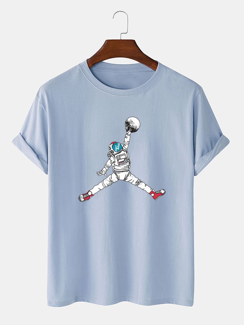 Astronaut Tegneserietryk Kortærmede T-shirts Med Rund Hals