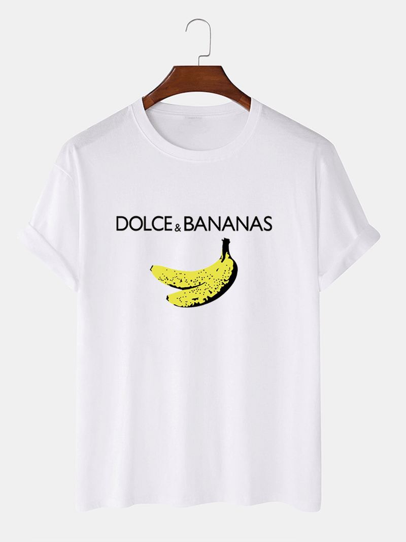 Banan & Letter Med Tryk Bomuld Åndbare T-shirts Med Korte Ærmer