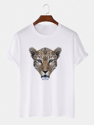 Herre 100% Bomuld Leopard Hoved Med Tryk Rund Hals Kortærmede T-shirts