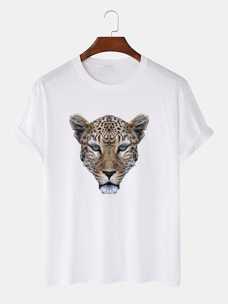 Herre 100% Bomuld Leopard Hoved Med Tryk Rund Hals Kortærmede T-shirts