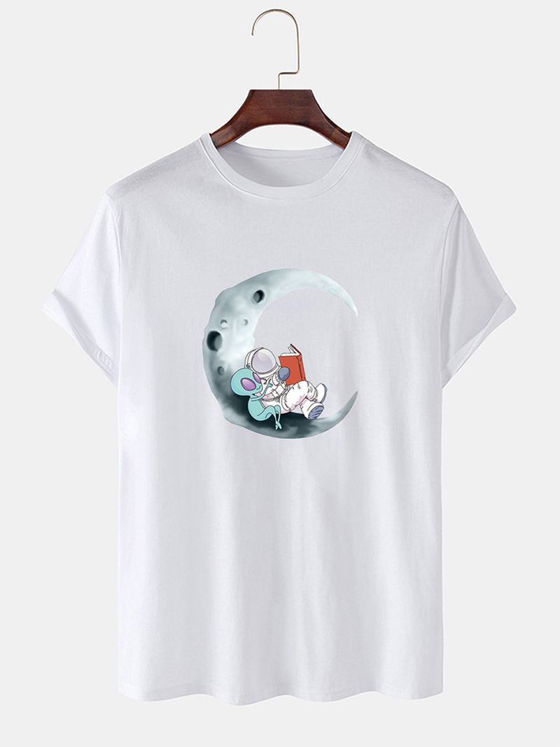 Herre 100% Bomuld Moon Astronaut Med Tryk Kortærmede Casual T-shirts