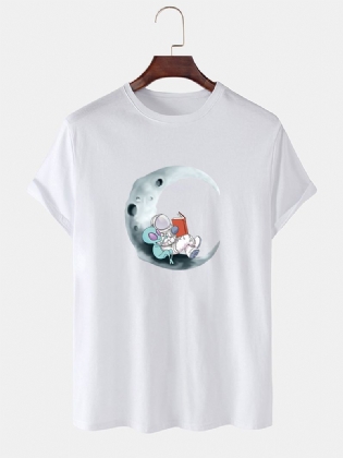 Herre 100% Bomuld Moon Astronaut Med Tryk Kortærmede Casual T-shirts