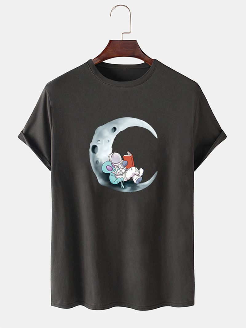 Herre 100% Bomuld Moon Astronaut Med Tryk Kortærmede Casual T-shirts