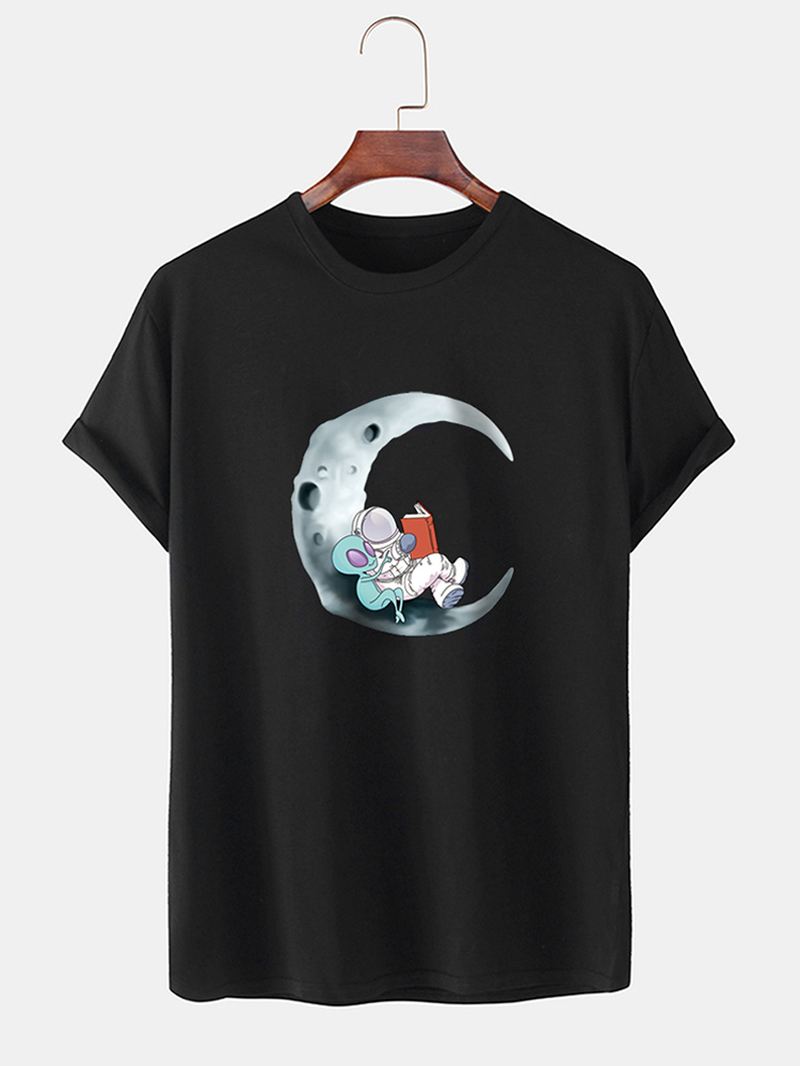 Herre 100% Bomuld Moon Astronaut Med Tryk Kortærmede Casual T-shirts