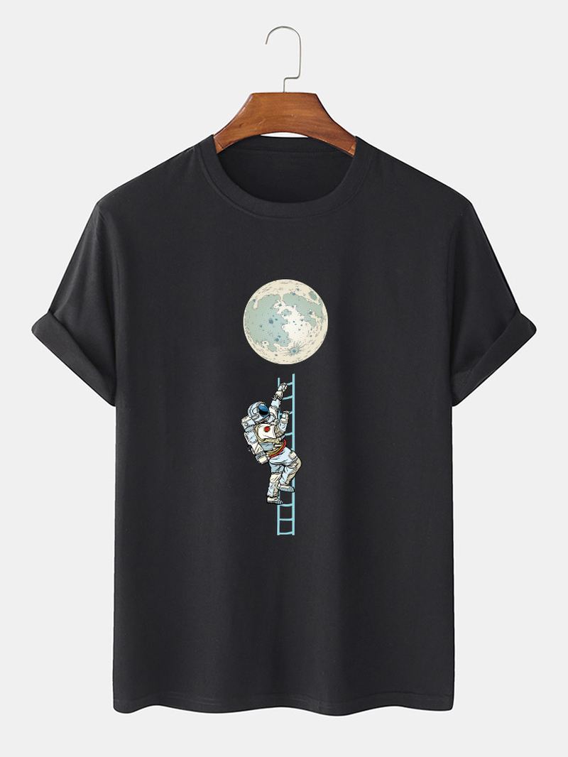 Herre 100% Bomuld Sjovt Astronauttryk Kortærmede Afslappede T-shirts