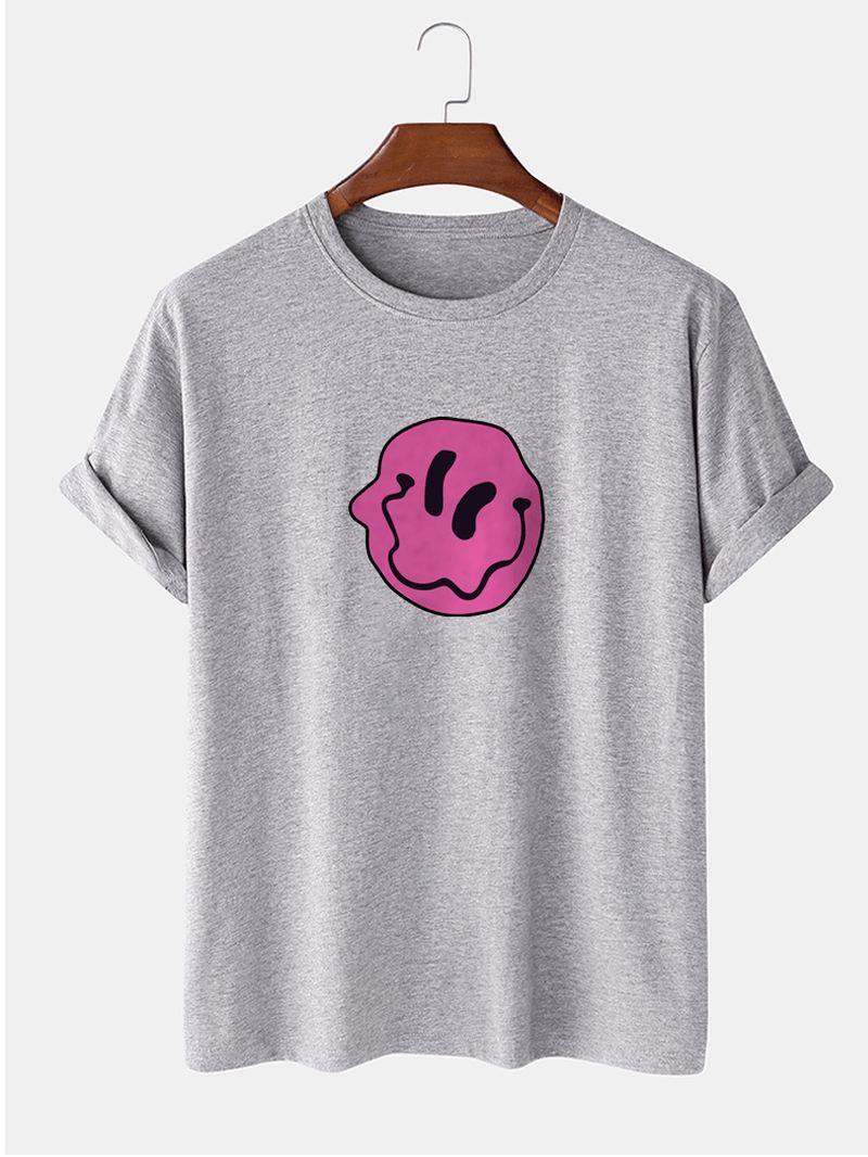 Herre 100% Bomuld Smile Emojis Med Tryk Rundhals Kortærmede T-shirts