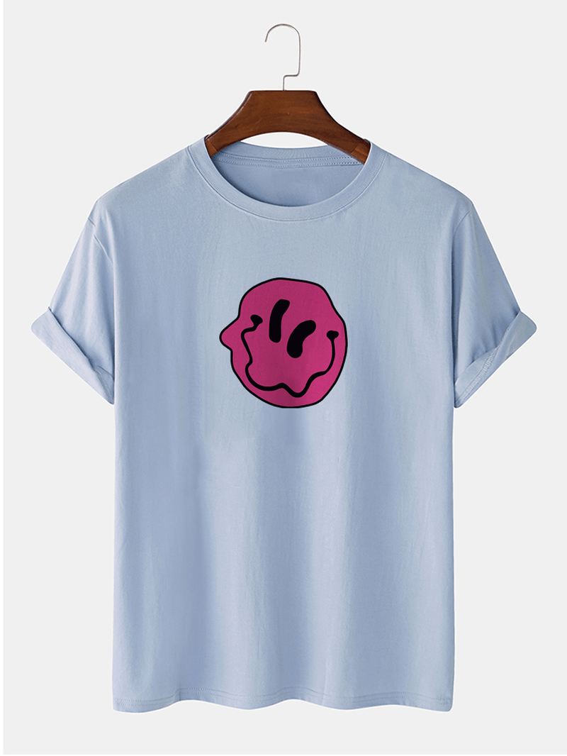 Herre 100% Bomuld Smile Emojis Med Tryk Rundhals Kortærmede T-shirts