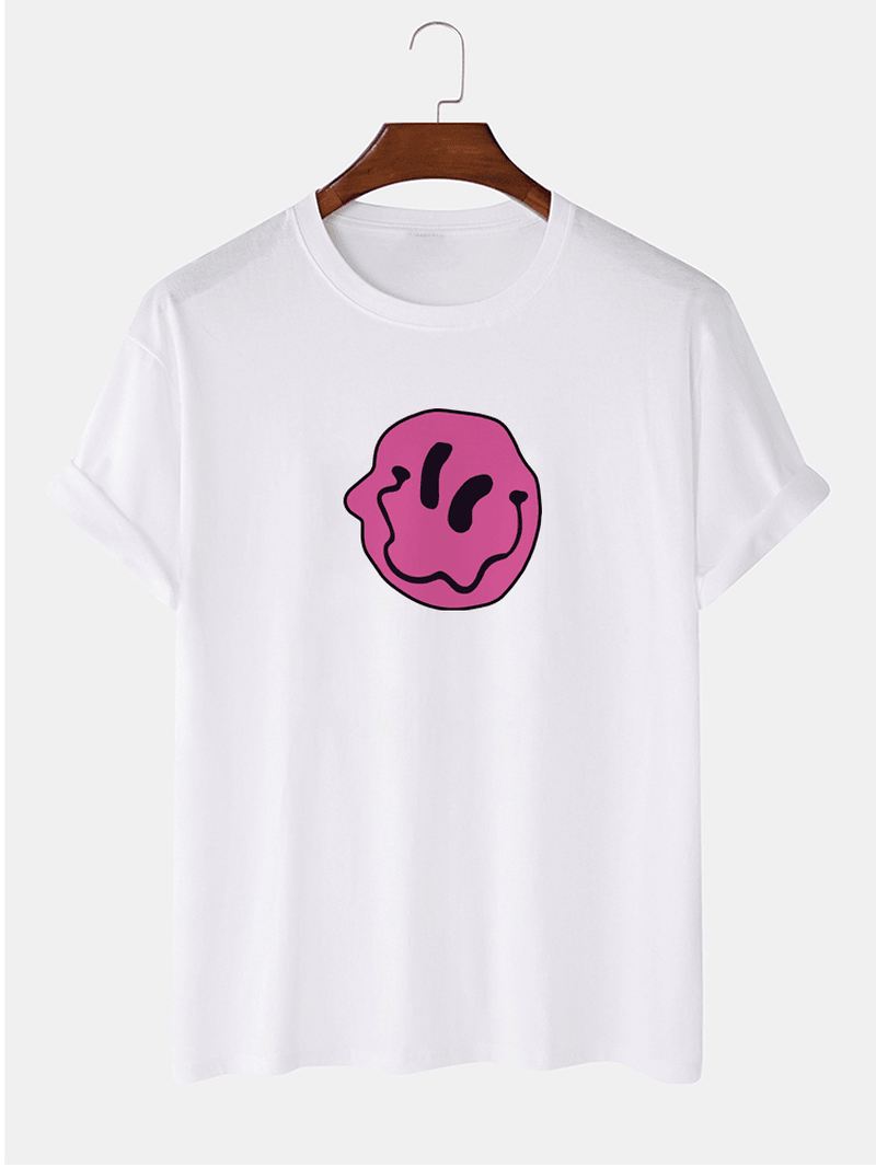 Herre 100% Bomuld Smile Emojis Med Tryk Rundhals Kortærmede T-shirts