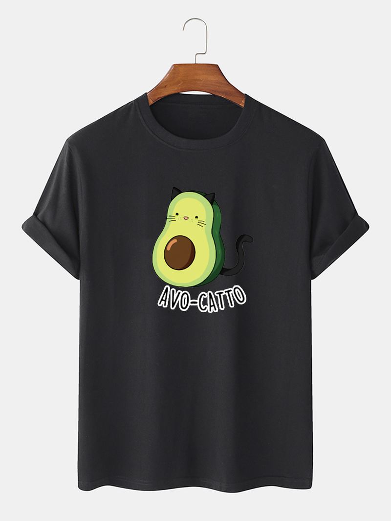 Herre 100% Bomuld Søde Tegneserie Avocado Kat Trykte Korte Ærmer Løse T-shirts