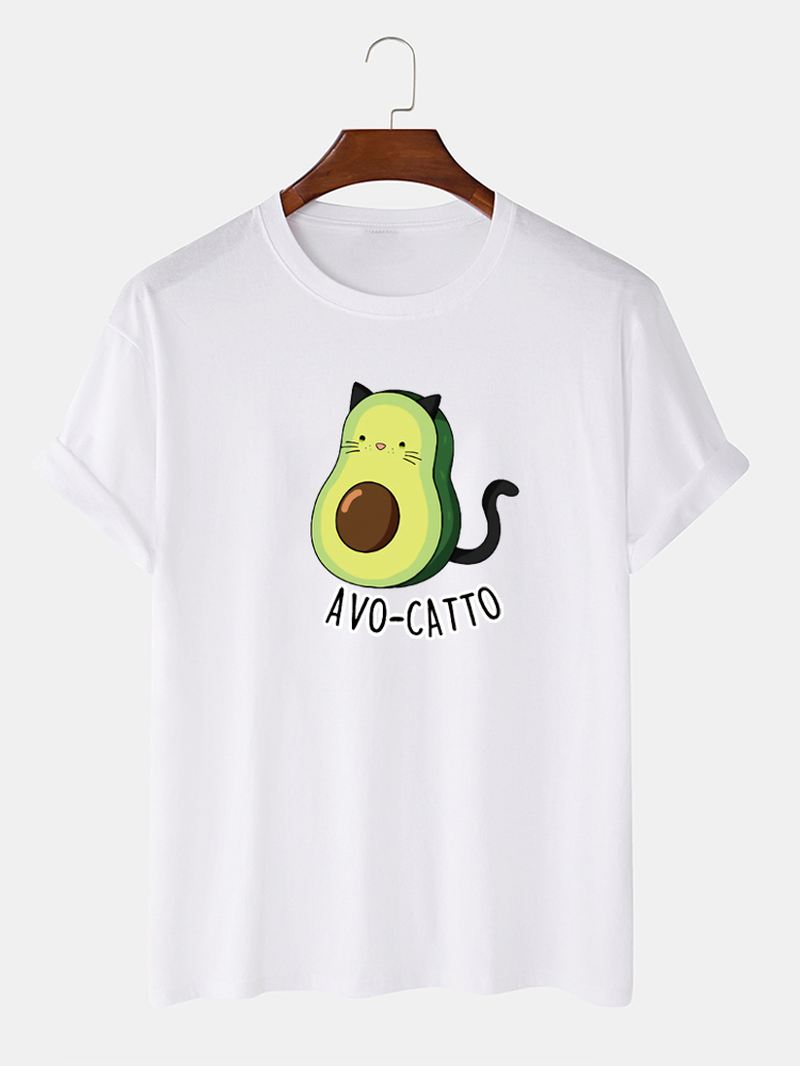 Herre 100% Bomuld Søde Tegneserie Avocado Kat Trykte Korte Ærmer Løse T-shirts