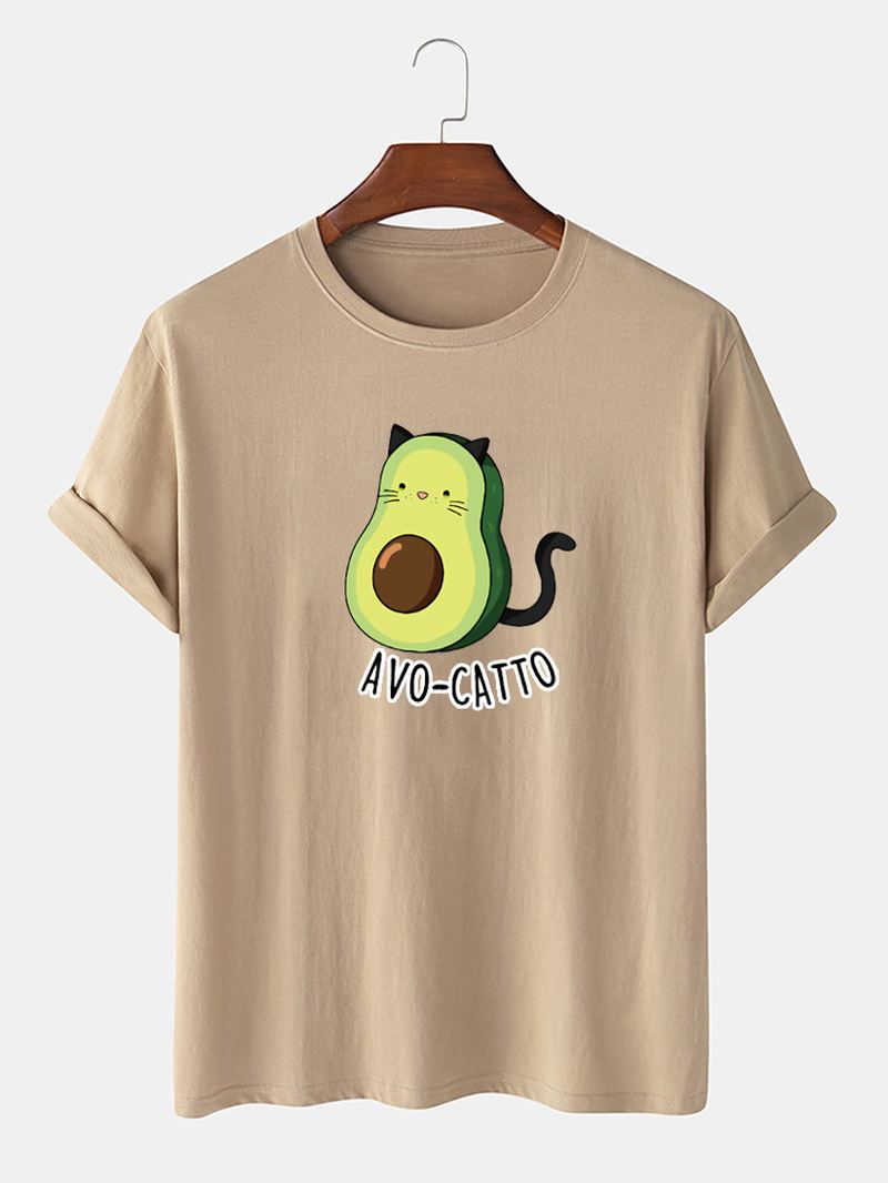 Herre 100% Bomuld Søde Tegneserie Avocado Kat Trykte Korte Ærmer Løse T-shirts