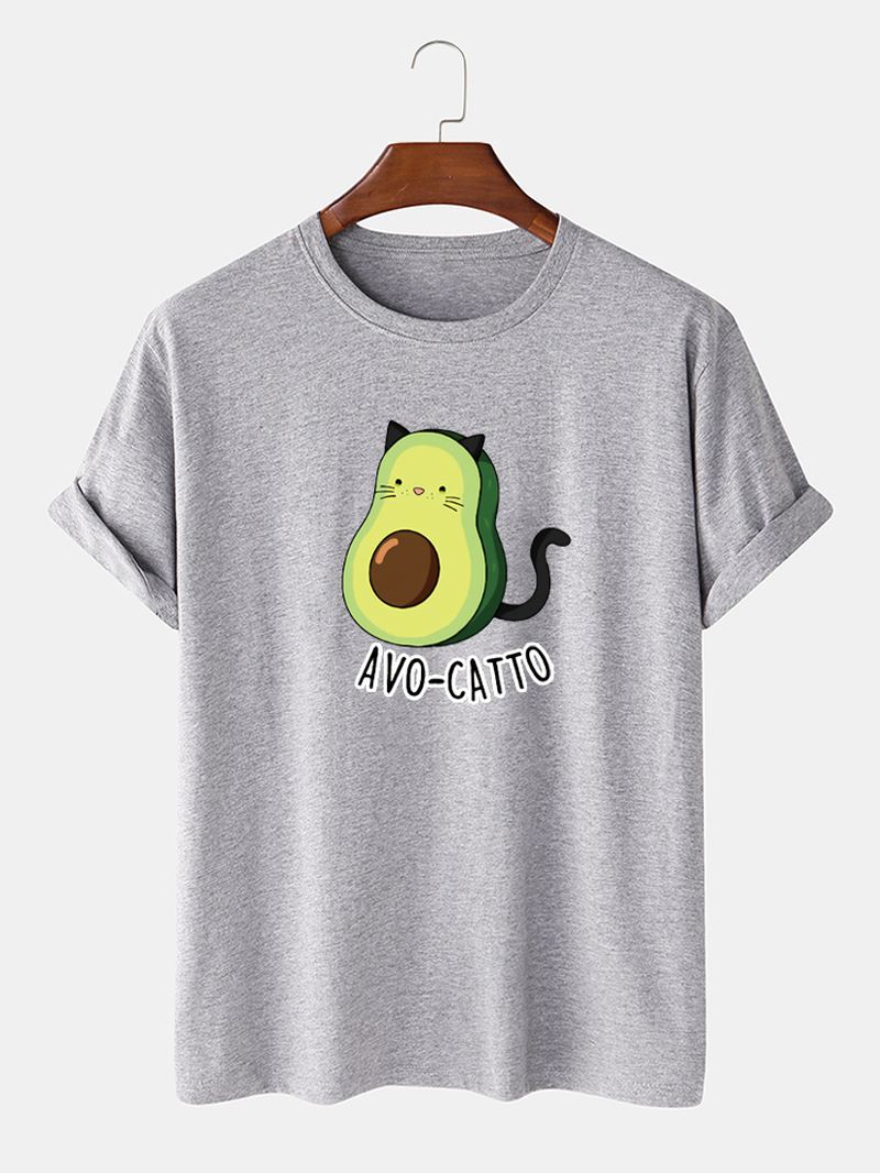 Herre 100% Bomuld Søde Tegneserie Avocado Kat Trykte Korte Ærmer Løse T-shirts