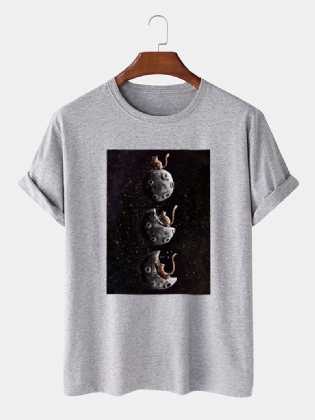 Herre 100% Bomuld Space Kat Grafisk Med Tryk Casual Kortærmet T-shirt