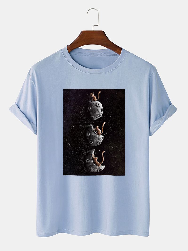 Herre 100% Bomuld Space Kat Grafisk Med Tryk Casual Kortærmet T-shirt