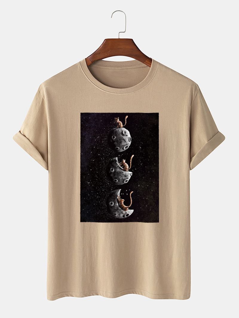 Herre 100% Bomuld Space Kat Grafisk Med Tryk Casual Kortærmet T-shirt