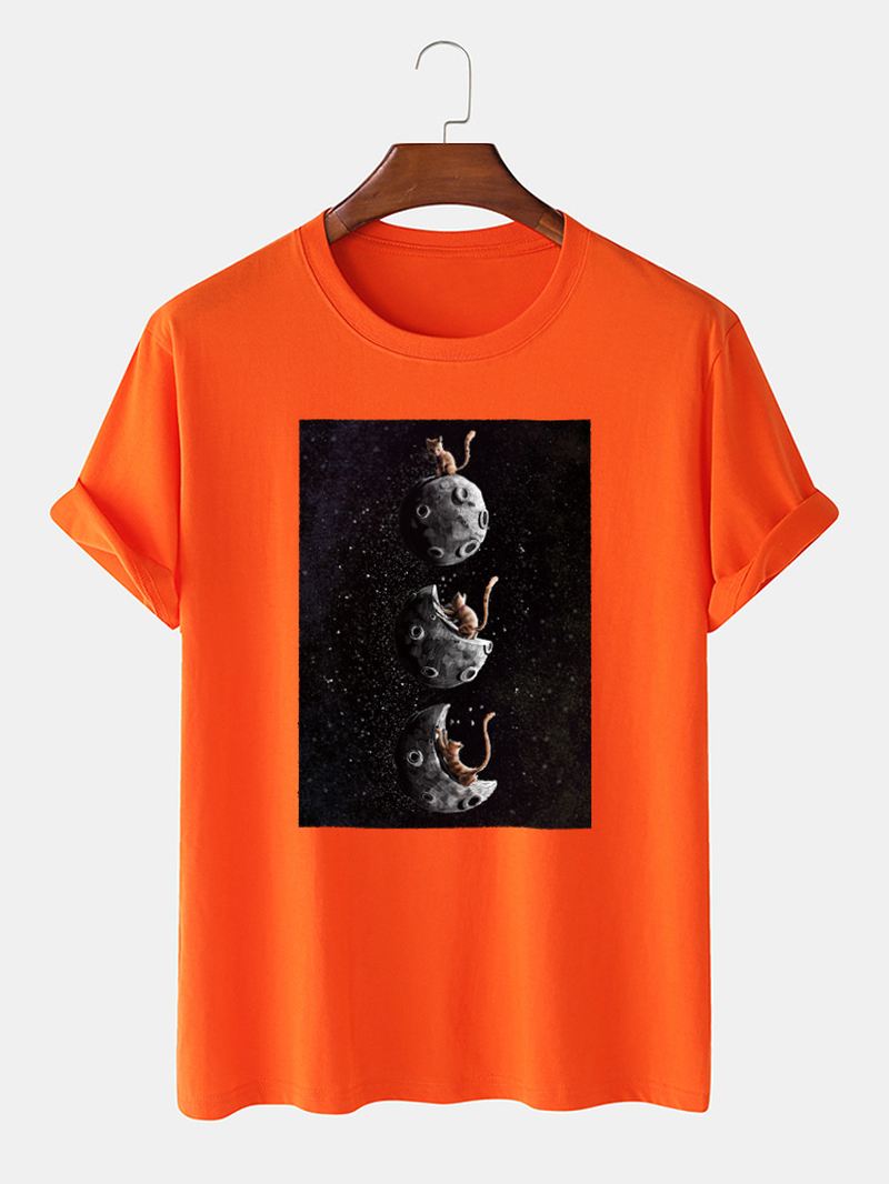 Herre 100% Bomuld Space Kat Grafisk Med Tryk Casual Kortærmet T-shirt