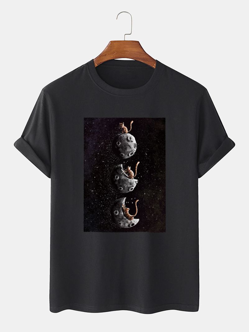 Herre 100% Bomuld Space Kat Grafisk Med Tryk Casual Kortærmet T-shirt