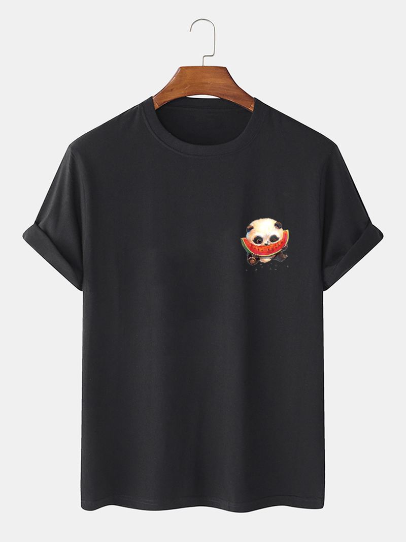 Herre 100% Bomuld Tegneserie Panda Trykt Rund Hals Kortærmede T-shirts