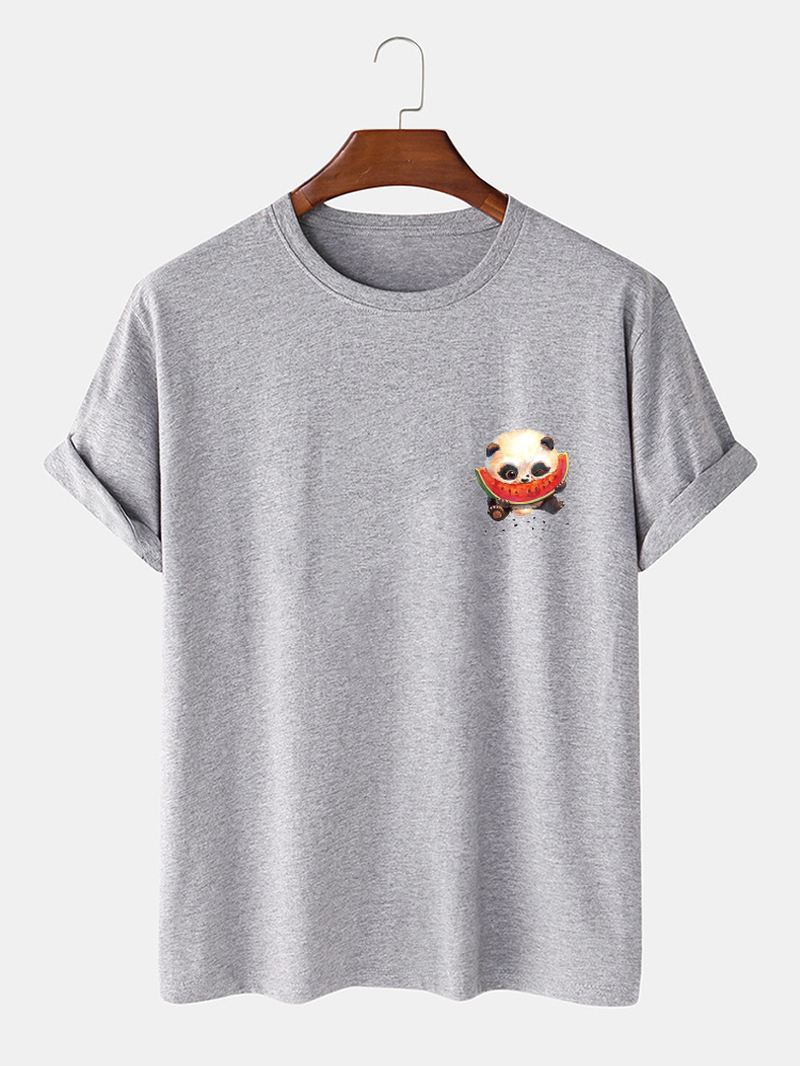 Herre 100% Bomuld Tegneserie Panda Trykt Rund Hals Kortærmede T-shirts