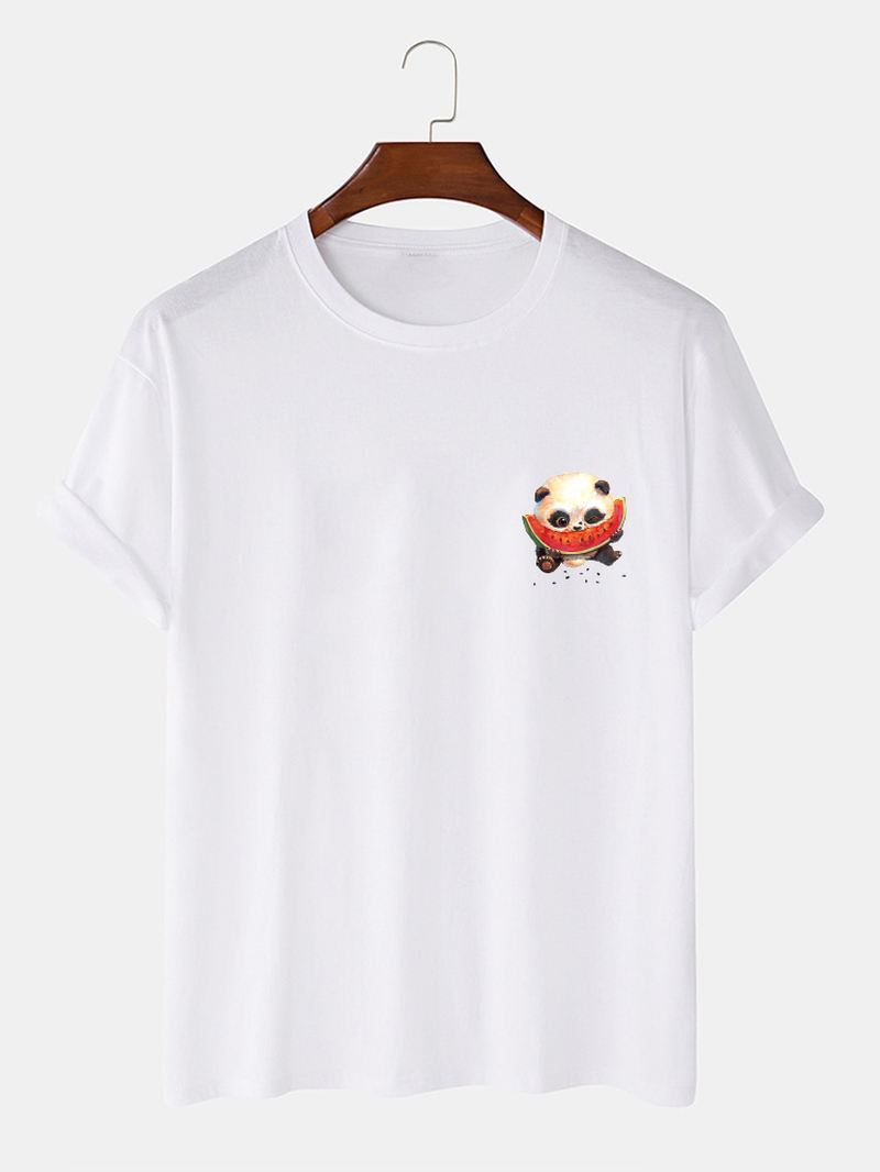 Herre 100% Bomuld Tegneserie Panda Trykt Rund Hals Kortærmede T-shirts