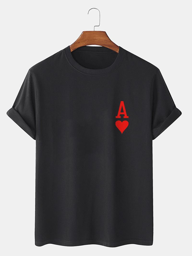 Herre Ace Of Hearts Poker Med Tryk 100% Bomuld Kortærmede T-shirts