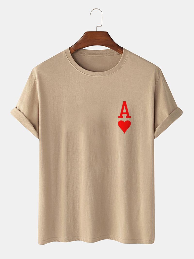 Herre Ace Of Hearts Poker Med Tryk 100% Bomuld Kortærmede T-shirts