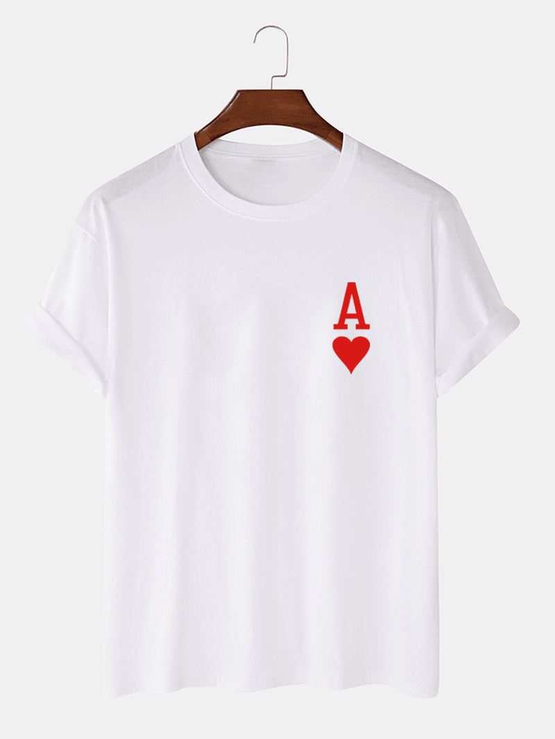 Herre Ace Of Hearts Poker Med Tryk 100% Bomuld Kortærmede T-shirts