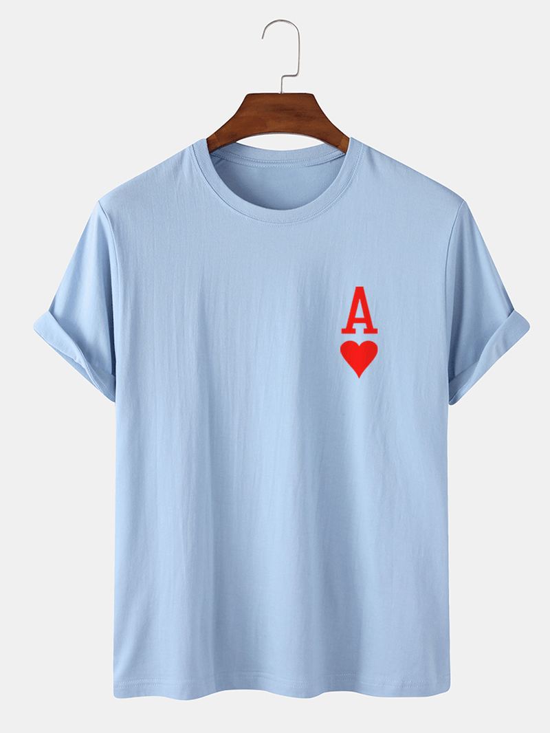 Herre Ace Of Hearts Poker Med Tryk 100% Bomuld Kortærmede T-shirts