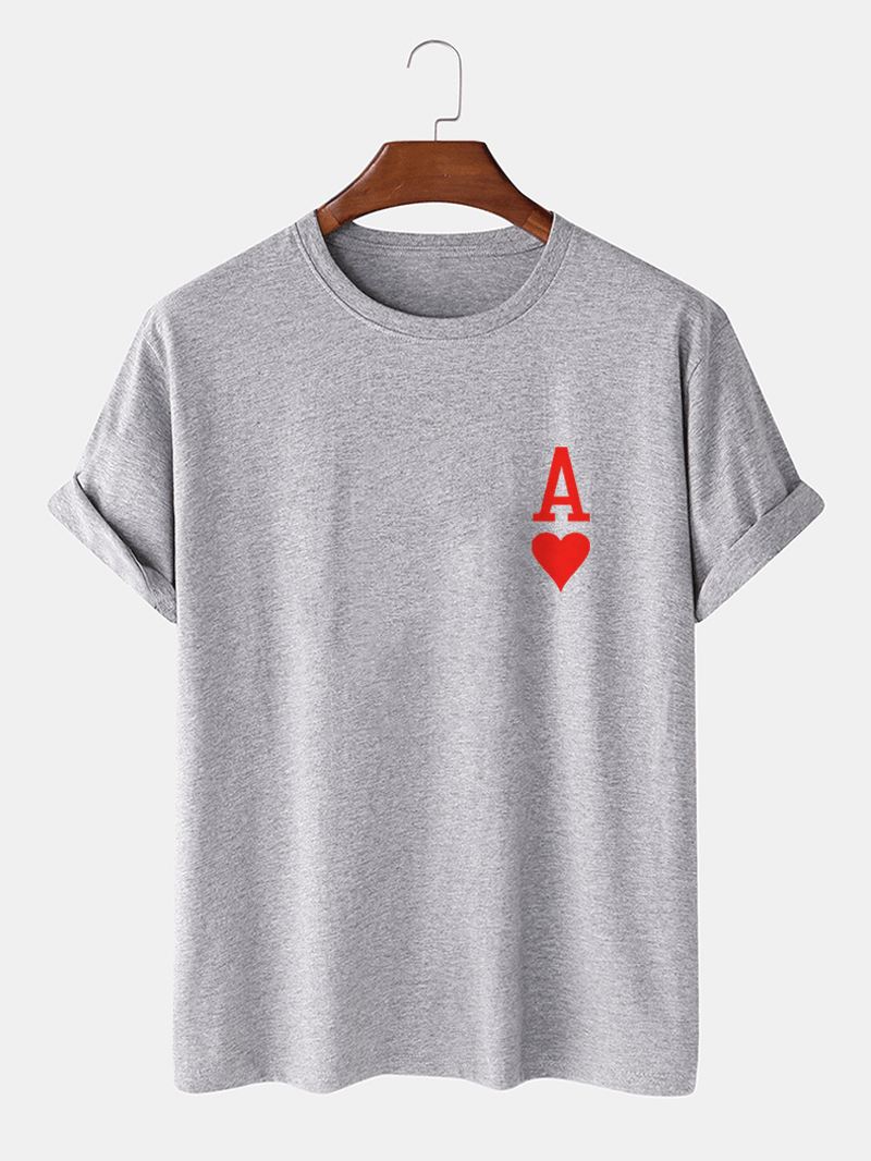 Herre Ace Of Hearts Poker Med Tryk 100% Bomuld Kortærmede T-shirts