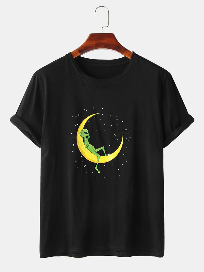 Herre Alien & Moon Med Tryk Kortærmede Design Bomuld T-shirts