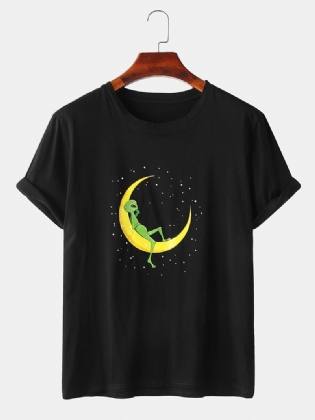 Herre Alien & Moon Med Tryk Kortærmede Design Bomuld T-shirts