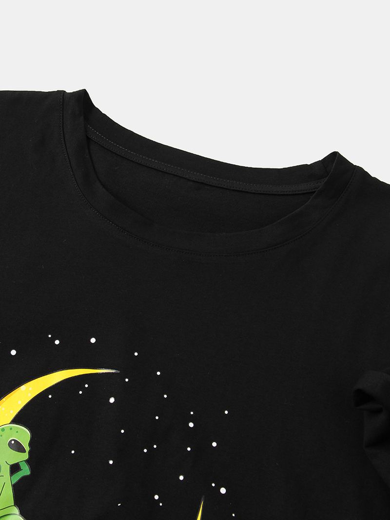 Herre Alien & Moon Med Tryk Kortærmede Design Bomuld T-shirts