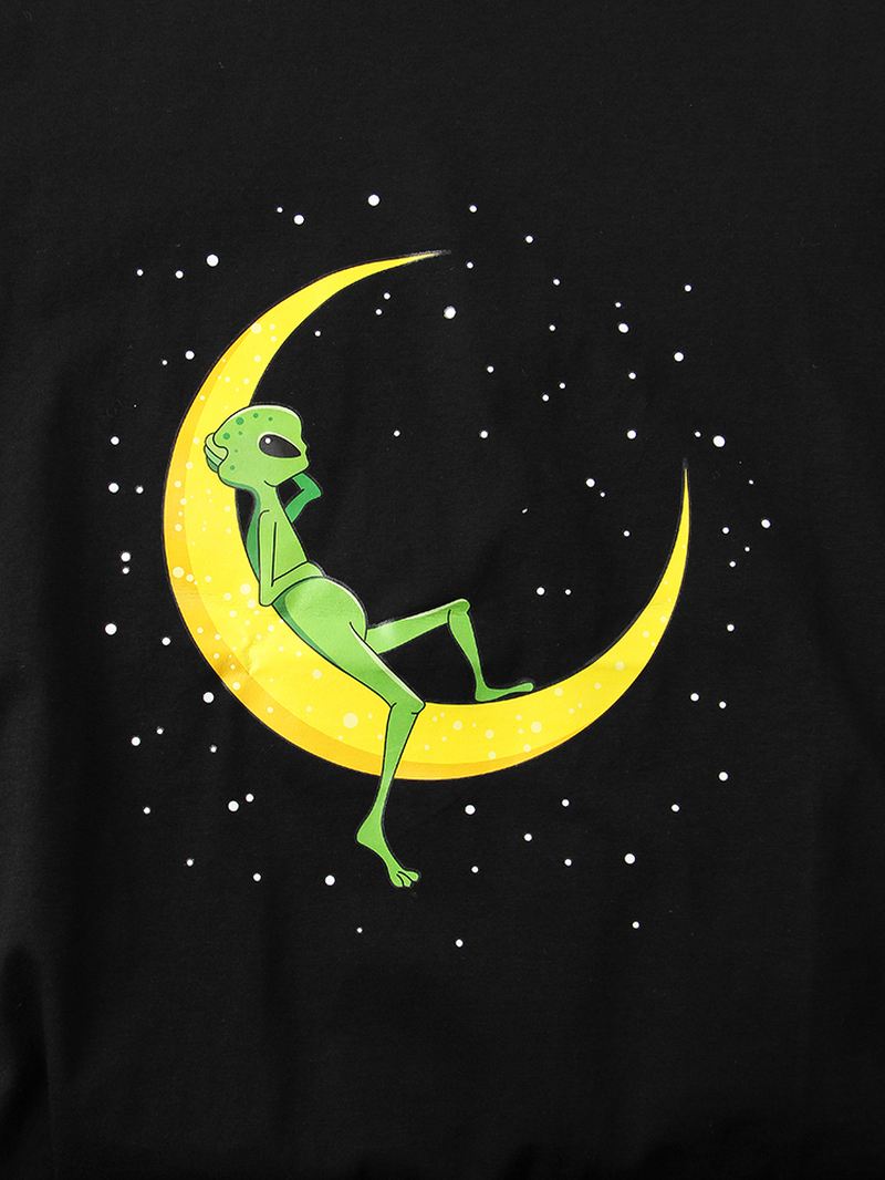 Herre Alien & Moon Med Tryk Kortærmede Design Bomuld T-shirts