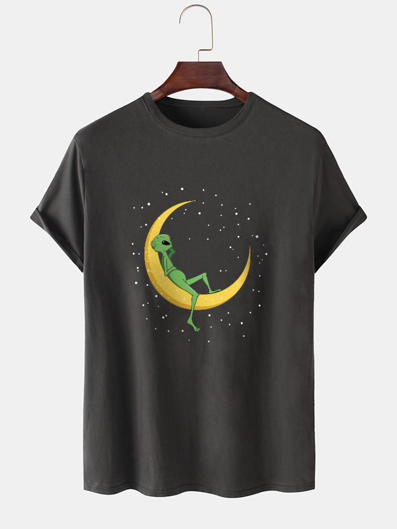 Herre Alien & Moon Med Tryk Kortærmede Design Bomuld T-shirts