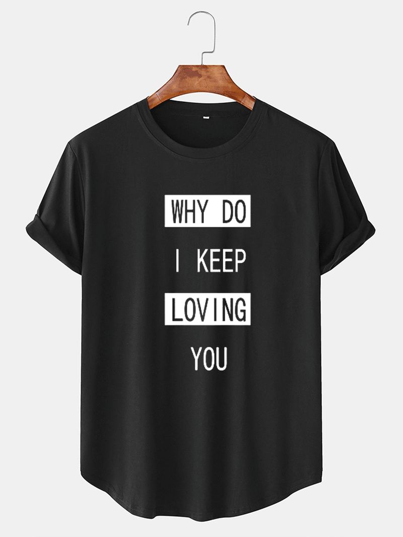 Herre Bomuld Slogan Grafik Buet Hem Casual T-shirts