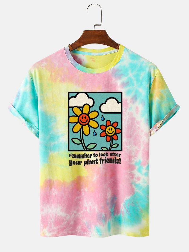 Herre Bomuld Søde Blomstermønster Tie Dye Kortærmede T-shirts