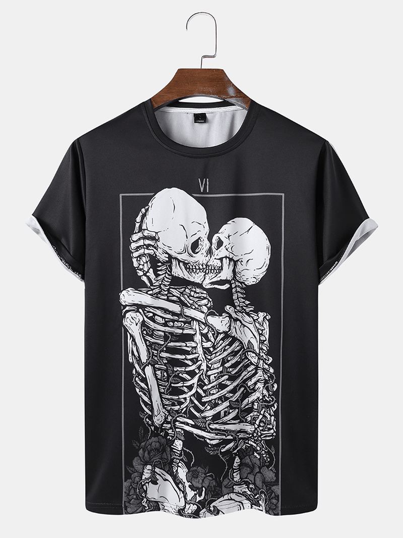 Herre Casual Skull Printing Løs T-shirt