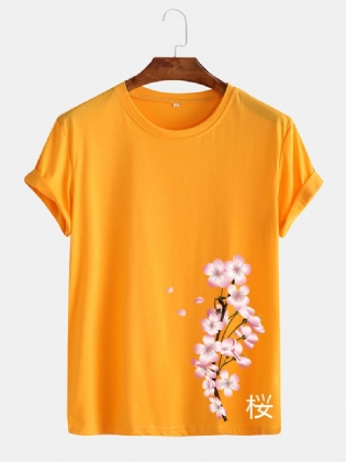 Herre Cherry Med Tryk Japansk Stil O-hals Kortærmet T-shirt