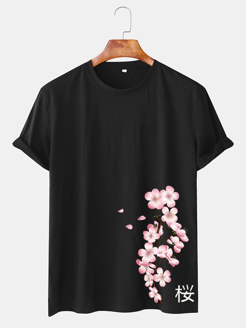 Herre Cherry Med Tryk Japansk Stil O-hals Kortærmet T-shirt