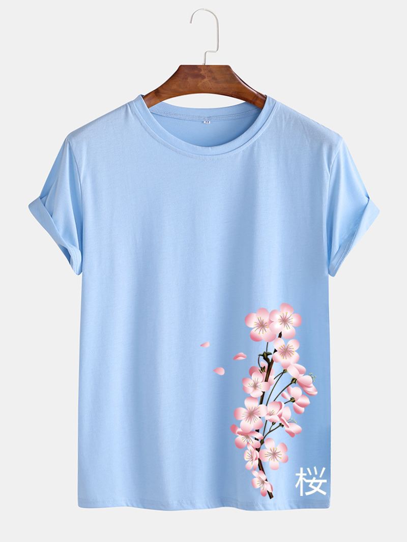 Herre Cherry Med Tryk Japansk Stil O-hals Kortærmet T-shirt