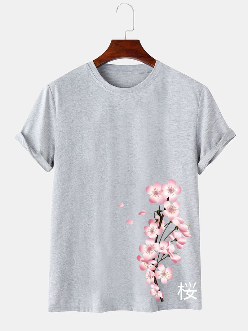 Herre Cherry Med Tryk Japansk Stil O-hals Kortærmet T-shirt