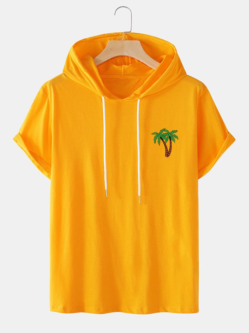 Herre Coconut Tree Casual T-shirts Med Hætte På Brystet