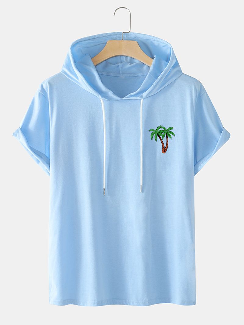 Herre Coconut Tree Casual T-shirts Med Hætte På Brystet