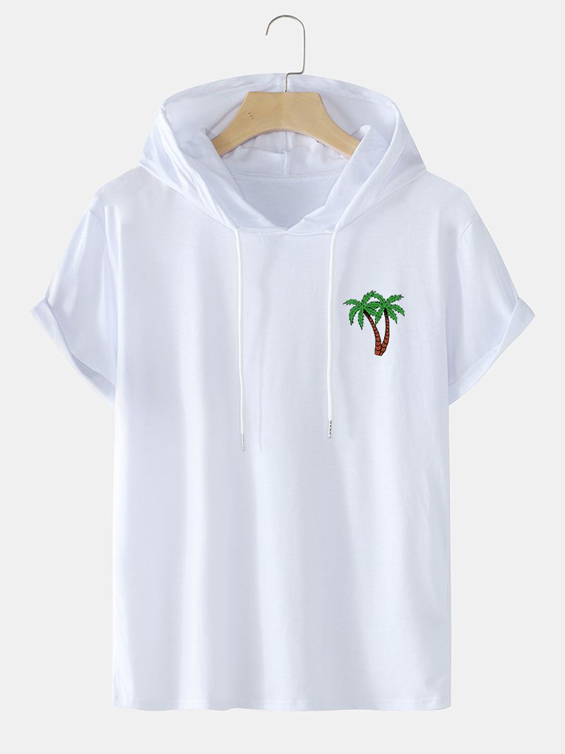 Herre Coconut Tree Casual T-shirts Med Hætte På Brystet