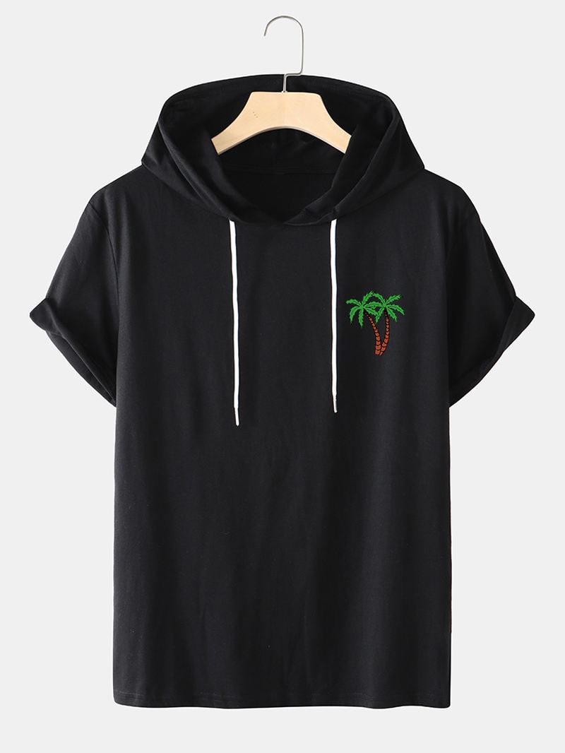 Herre Coconut Tree Casual T-shirts Med Hætte På Brystet